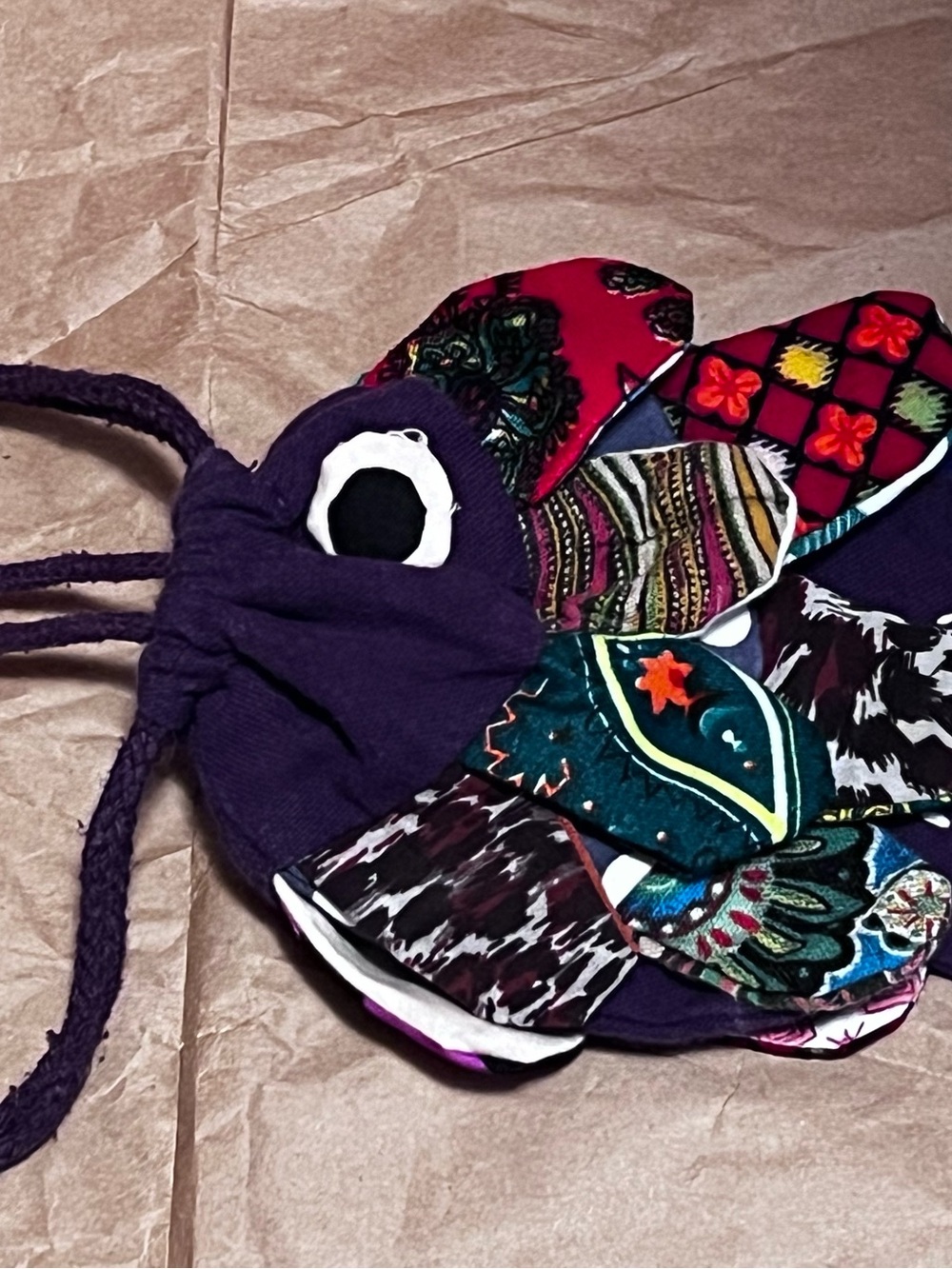 Handmade Purple Drawstring Fish Purse